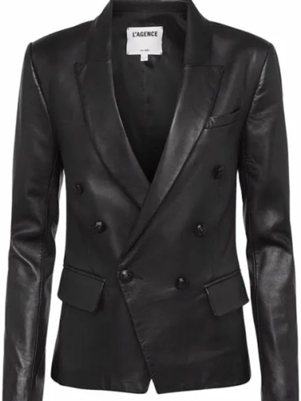 L'AGENCE Kenzie Double Breasted Leather Blazer Black
